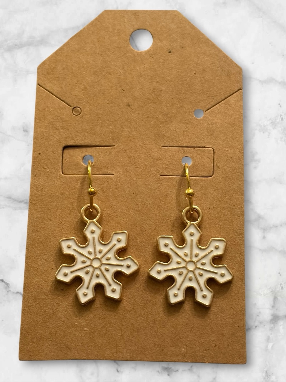 Gold-Tone White Snowflake Drop Earrings - Women Jewelry